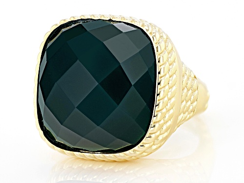 Judith Ripka 19x19mm Square Cushion Green Agate 14k Gold Clad Verona Cocktail Ring - Size 8