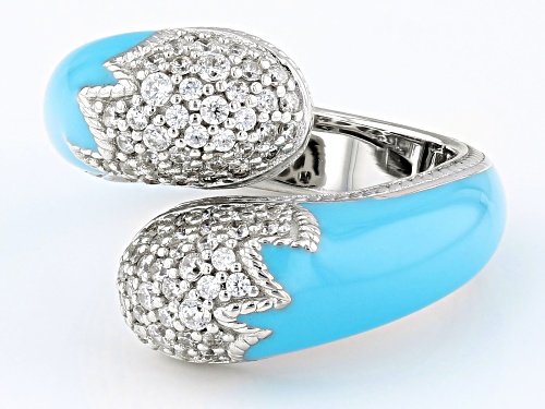 Judith Ripka Bella Luce® Diamond Simulant & Turquoise Color Enamel Rhodium Over Silver Bypass Ring - Size 10