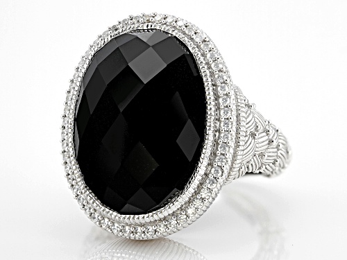 Judith Ripka Black Onyx & 0.71ctw Bella Luce® Diamond Simulant Rhodium Over Silver Aurora Ring - Size 9