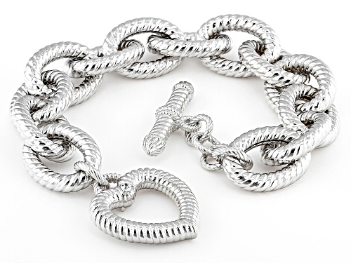 Judith Ripka 0.11ctw Bella Luce® Diamond Simulant Rhodium Over Silver Verona Heart Toggle Bracelet - Size 8.75