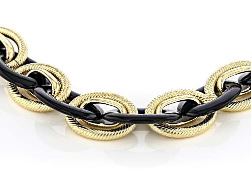 Judith Ripka Black Agate & Rock Crystal Quartz 14k Gold Clad Oval Link Verona Bracelet - Size 8