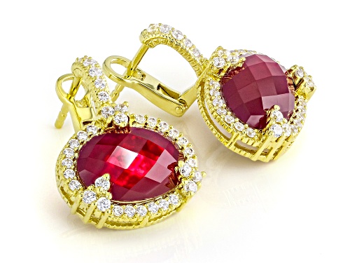 Judith Ripka 8.46ctw Lab Created Ruby Doublet With 1.63ctw Bella Luce® 14k Gold Clad Monaco Earrings