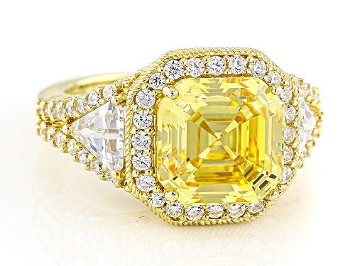 Judith Ripka 8.00ct Asscher Cut Canary & 2.50ctw Bella Luce® 14k Gold Clad Toujours Trillion Ring - Size 10
