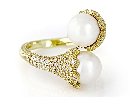 Judith Ripka Cultured Freshwater Pearl With 2.72ctw Bella Luce® 14k Gold Clad Colette Ring - Size 10