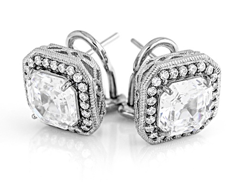 Judith Ripka Haute Collection 8.20ctw Asscher Cut Bella Luce® Rhodium Over Sterling Silver Earrings
