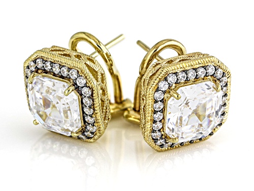 Judith Ripka Haute Collection 8.20ctw Asscher Cut Bella Luce® 14k Gold Clad Earrings