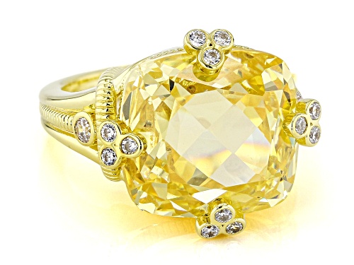 Judith Ripka 26.24ct Canary & 0.49ctw White Bella Luce® 14k Gold Clad Olivia Ring - Size 10
