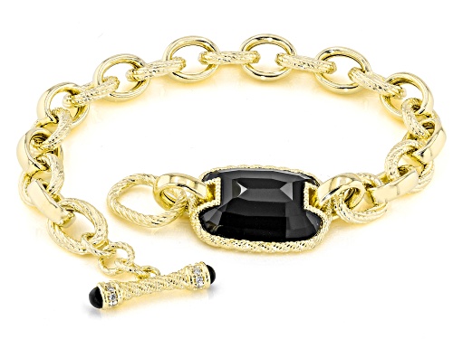 Judith Ripka Black Onyx With 0.16ctw Bella Luce® 14k Gold Clad Verona Loop & Toggle Bracelet - Size 8