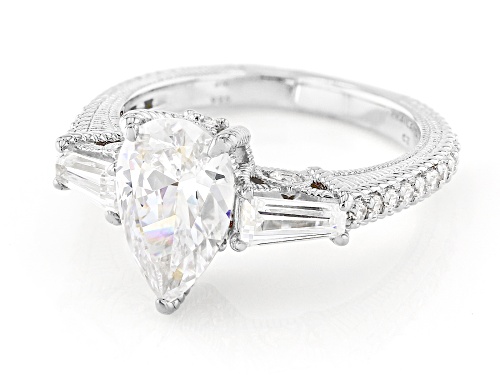 Judith Ripka  5.35tw Pear Shape & Tapered Baguette Bella Luce® Rhodium Over Silver Toujours Ring - Size 10