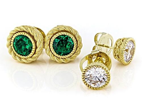 Judith Ripka 11.30ctw Emerald Simulant & Bella Luce® 14k Gold Clad Classic Earring & Jacket Set