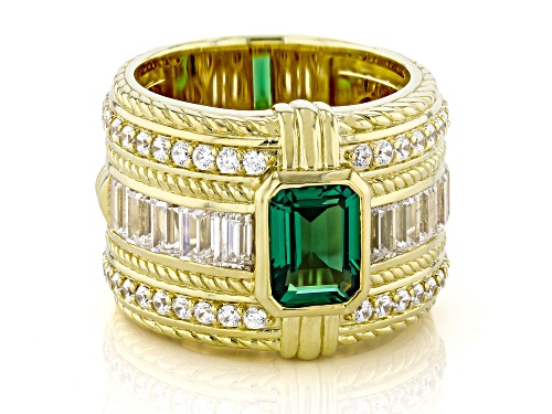 Judith Ripka 1.32ct Emerald Simulant With 4.30ctw Bella Luce® 14k Gold Clad Catalina Wide Band Ring - Size 9