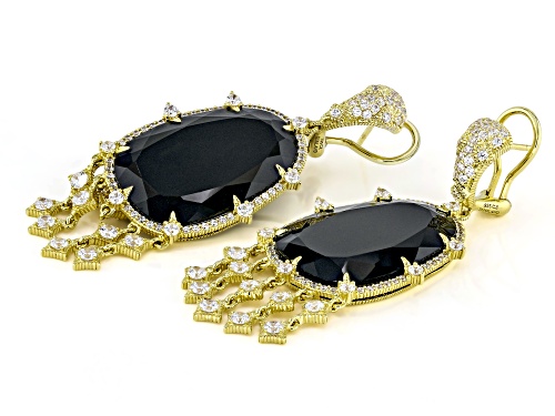 Judith Ripka 29x19mm Black Onyx With 7.22ctw Bella Luce® 14k Gold Clad Town & Country Earrings