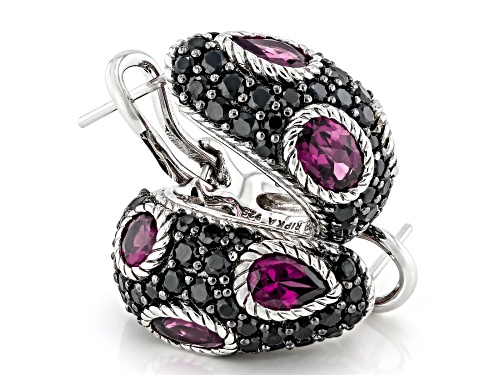 Judith Ripka 4.70ctw Rhodolite & Black Spinel Rhodium Over Sterling Silver Aurora Huggie Earrings