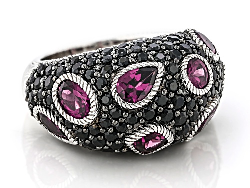 Judith Ripka 3.42ctw Rhodolite With 2.70ctw Black Spinel Rhodium Over Sterling Silver Aurora Ring - Size 6