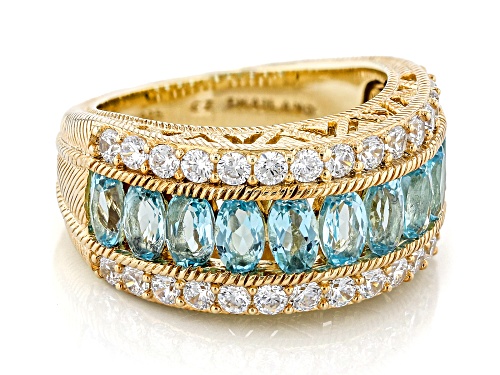 Judith Ripka 2.60ctw Swiss Blue Topaz With 1.60ctw Bella Luce® 14k Gold Clad Imperial Band Ring - Size 9