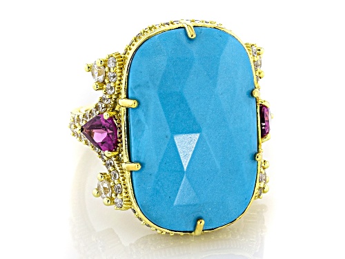 Judith Ripka Turquoise Simulant, 0.95ctw Rhodolite & 1.13ctw Bella Luce® 14k Gold Clad Allegria Ring - Size 7