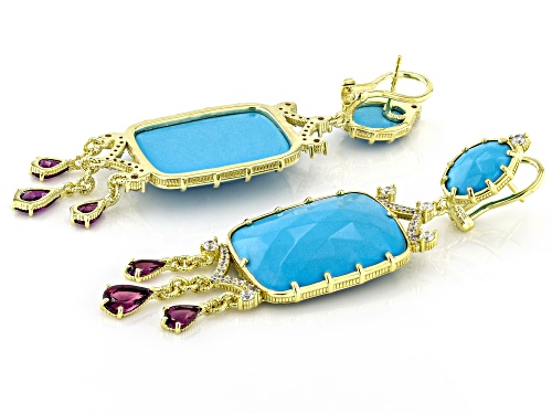 Judith Ripka Turquoise Simulant, Rhodolite & Bella Luce® 14k Gold Clad Allegria Earrings