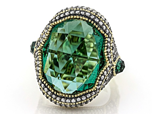 Judith Ripka 19.80ctw Lab Created Green Quartz & Bella Luce® 14k Gold Clad Marrakesh Ring - Size 6