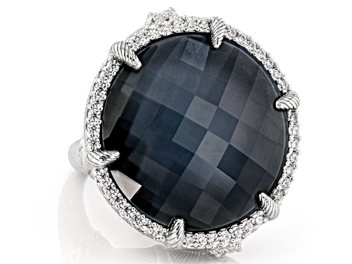 Judith Ripka Lab Blue Quartz & Hematine Doublet With Bella Luce® Rhodium Over Silver Eclipse Ring - Size 10