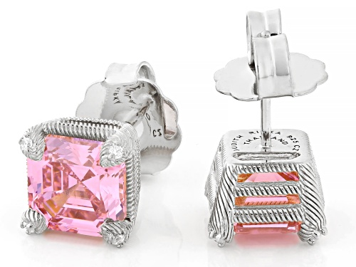 Judith Ripka 8.52ctw Haute Pink Bella Luce® Asscher Cut Rhodium Over Sterling Silver Stud Earrings