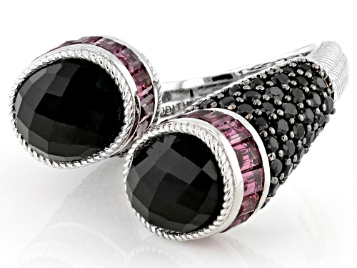 Judith Ripka Black Onyx White Quartz Doublet Rhodium Over Sterling Silver Aurora Bypass Ring - Size 6