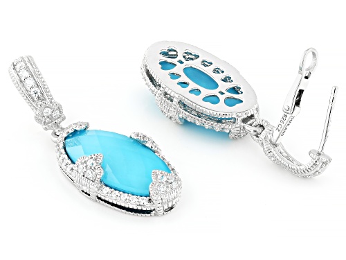 Judith Ripka Turquoise Simulant Doublet with Bella Luce® Rhodium Over Silver Fleur Epoch Earrings