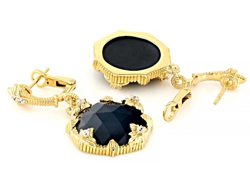 Judith Ripka Lab Blue Quartz Hematine Doublet 14k Gold Clad Starlight Earrings