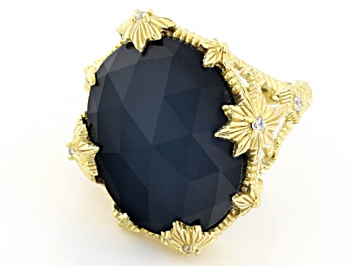Judith Ripka Lab Blue Quartz & Hematine Doublet 14k Gold Clad Starlight Cocktail Ring - Size 10