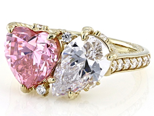 Judith Ripka 9.02ctw Pink & White Bella Luce® 14k Gold Clad Toi Et Moi Romance Ring - Size 9