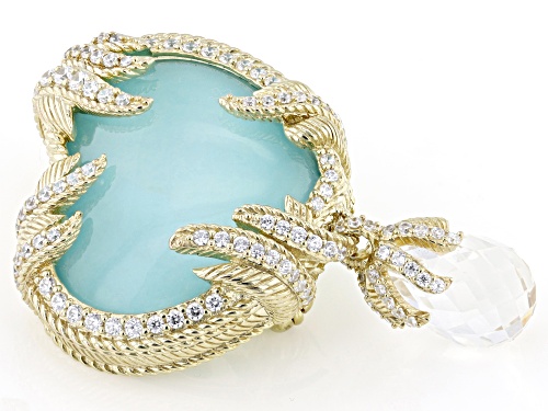 Judith Ripka Turquoise & Crystal Quartz Doublet, Bella Luce® & Crystal Quartz 14k Gold Clad Brooch