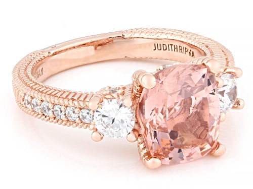 Judith Ripka 4.62ctw Morganite Simulant & White Bella Luce® 14k Rose Gold Clad Princess Ring - Size 10