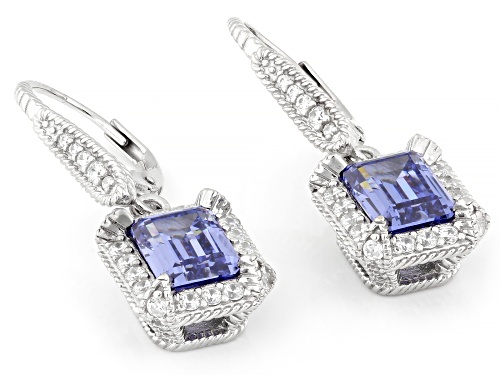 Judith Ripka 6.36ctw Tanzanite Simulant & White Bella Luce® Rhodium Over Silver Princess Earrings