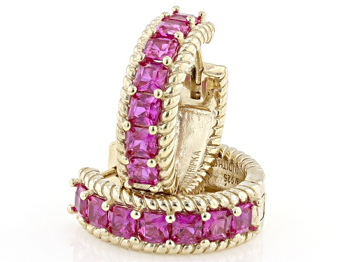 Judith Ripka 2.38ctw Lab Created Ruby 14k Gold Clad Royal Hoop Earrings