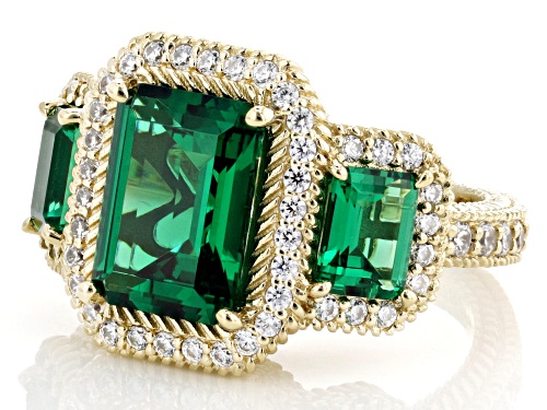 Judith Ripka 7.80ctw Emerald Simulant and 0.99ctw Bella Luce® 14k Gold Clad Princess Ring - Size 10