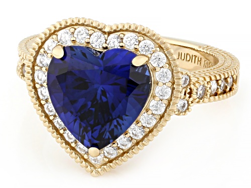 Judith Ripka 4.25ct Lab Created Sapphire with 0.78ctw Bella Luce® 14k Yellow Gold Clad Amour Ring - Size 11