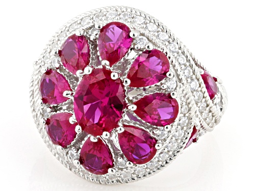 Judith Ripka 12.76ctw Lab Ruby With 1.22ctw White Bella Luce® Rhodium Over Silver Celebration Ring - Size 8