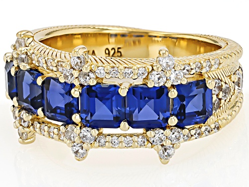 Judith Ripka 1.02ctw Lab Blue Sapphire with 1.25ctw White Bella Luce® 14k Gold Clad Toujours Ring - Size 8