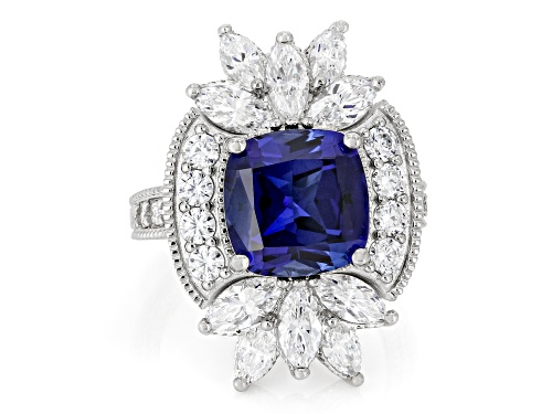 Judith Ripka 9.51ct Lab Blue Sapphire with 5.03ctw Bella Luce® Rhodium Over Silver Celebration Ring - Size 10