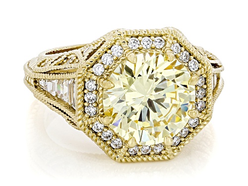 Judith Ripka 7.19ctw Brilliant Cut Canary and White Bella Luce® 14k Gold Clad Haute Ring - Size 10