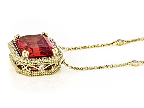 Judith Ripka 20.74ctw Lab Padparadscha Sapphire with Bella Luce® 14k Gold Clad Princess Necklace - Size 18