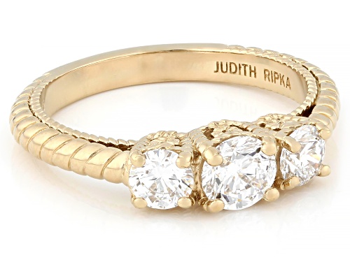 Judith Ripka 1.00ctw Prazana® Lab-Grown Diamonds 14k Gold Clad Lucent Ring, F VS2 - Size 10
