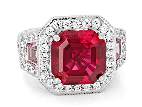 Judith Ripka 8.60ct Asscher Cut Lab Ruby Rhodium Over Silver Celebration Ring - Size 10