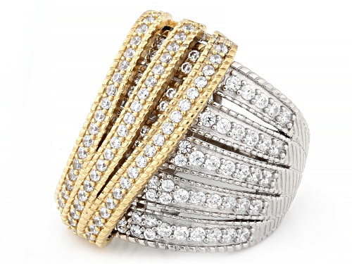 Judith Ripka 3.03ctw Bella Luce® Rhodium and 14k Yellow Gold Clad Harmony Two-Tone Wave Ring - Size 5