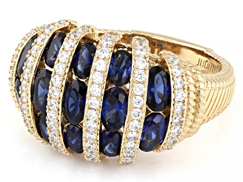 Judith Ripka 4.98ctw Lab Blue Sapphire with White Bella Luce® 14k Gold Clad Rapture Ring - Size 9