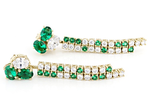 Judith Ripka 12.67ctw Green Emerald Simulant with Bella Luce® 14k Gold Clad Haute Two-fer Earrings