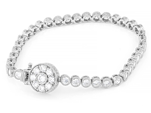 Judith Ripka 13.43ctw White Bella Luce® Rhodium Over Sterling Silver Haute Bezel Tennis Bracelet - Size 8