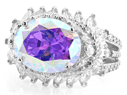 Judith Ripka 19.39ctw Aurora Borealis and White Bella Luce® Rhodium Over Sterling Silver Ring - Size 9