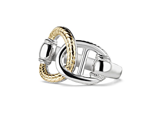 Judith Ripka Couture Vienna Two-Toned Rhodium & 18k Gold Over Sterling Silver Interlocking Ring - Size 8