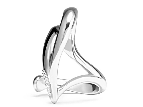 Judith Ripka Couture Eros 0.05ct Diamond Rhodium Over Sterling Silver Open Heart Two-Finger Ring - Size 6