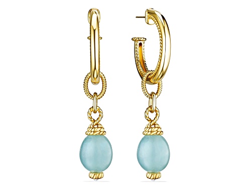 Judith Ripka Couture Ocean Reef Aquamarine in 18K Gold Vermeil Drop Hoop Earrings